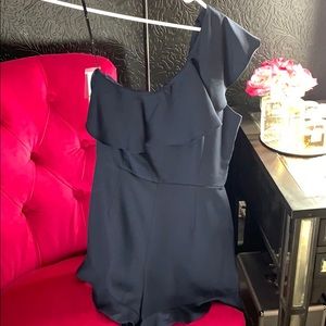 Elegant Navy Blue One-Shoulder Romper